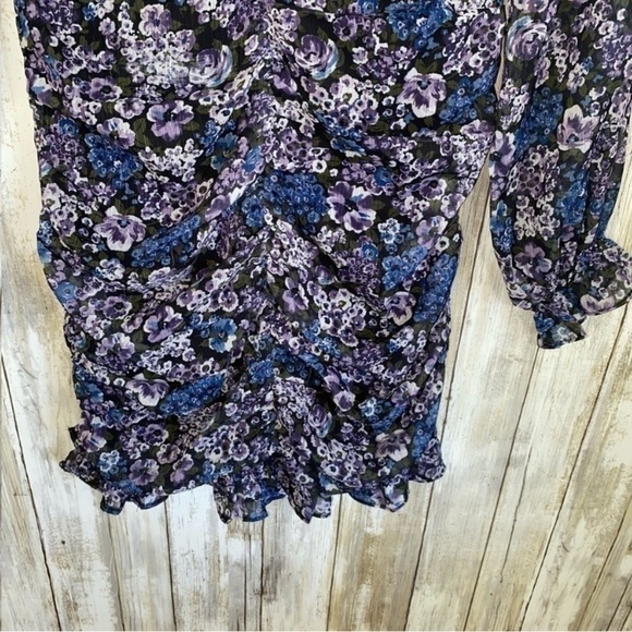 Vici Floral Ruched Mini Dress Black & Purple - Picture 3 of 8